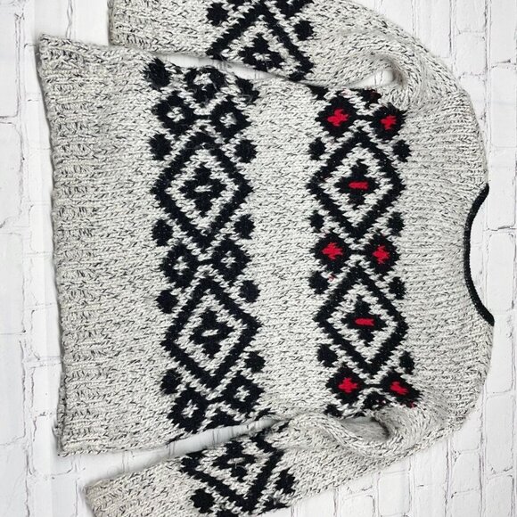 Zara Diamond Knit Sweater Kids 11-12 Gray Black Red Winter Fair Isle Apres Ski - Picture 4 of 6
